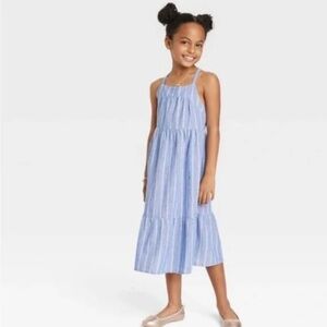 Cat & Jack Girls Chambaray Striped Maxi Dress, Blue/Multi Girls 6/7